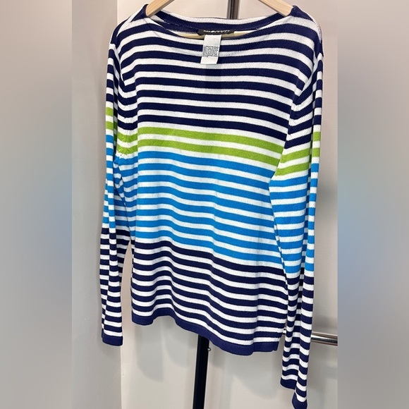Sag Harbor Sweaters - Sag Harbor Knit Sweater Size XL Blue Green White Striped 100% Cotton